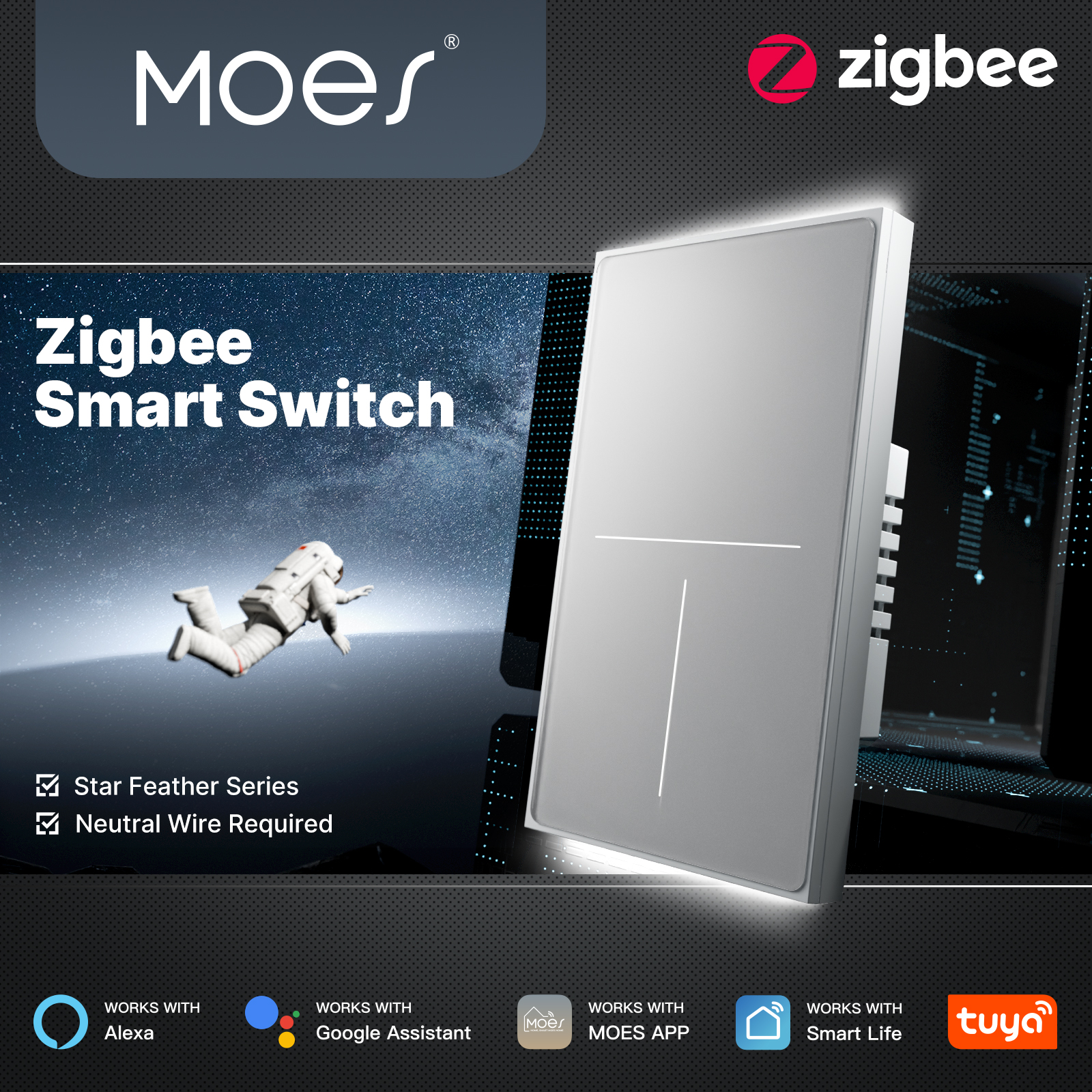 Smart Home For Living - MOES Tuya ZigBee Star Feather Switch