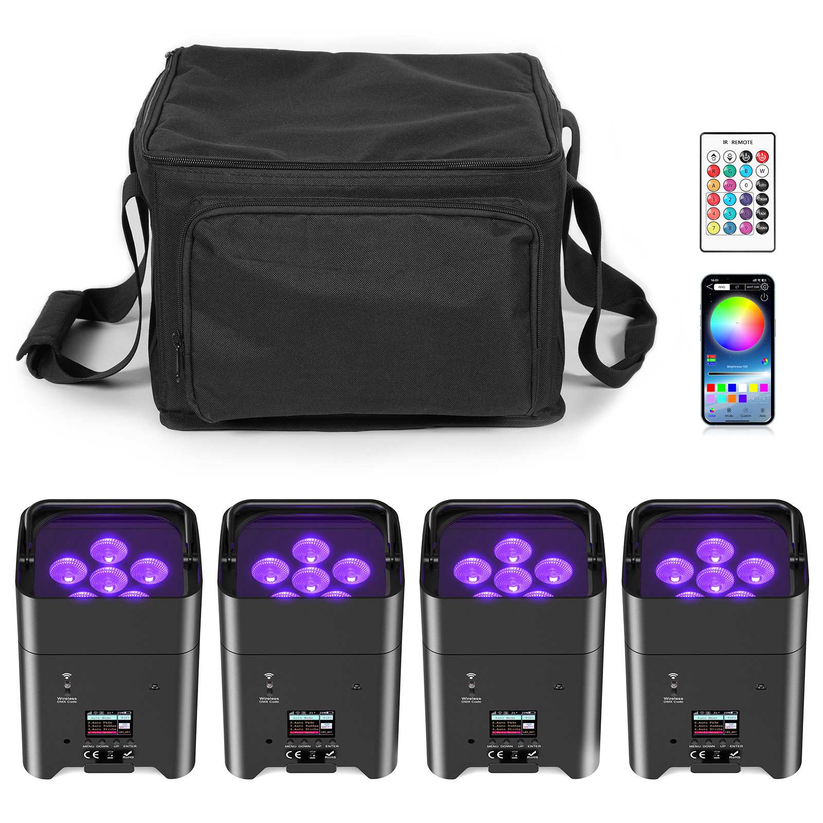 Wifi Led Dimmer - U'King 4PCS 6x18W 6IN1 RGBAW+UV Par