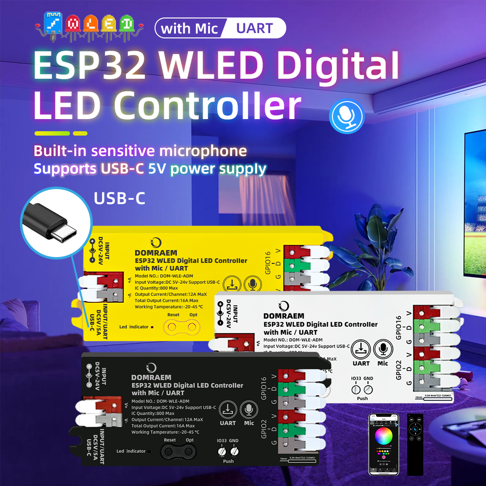 Wifi Led Dimmer - DOMRAEM ESP32 WLED USB-C Addressable LED