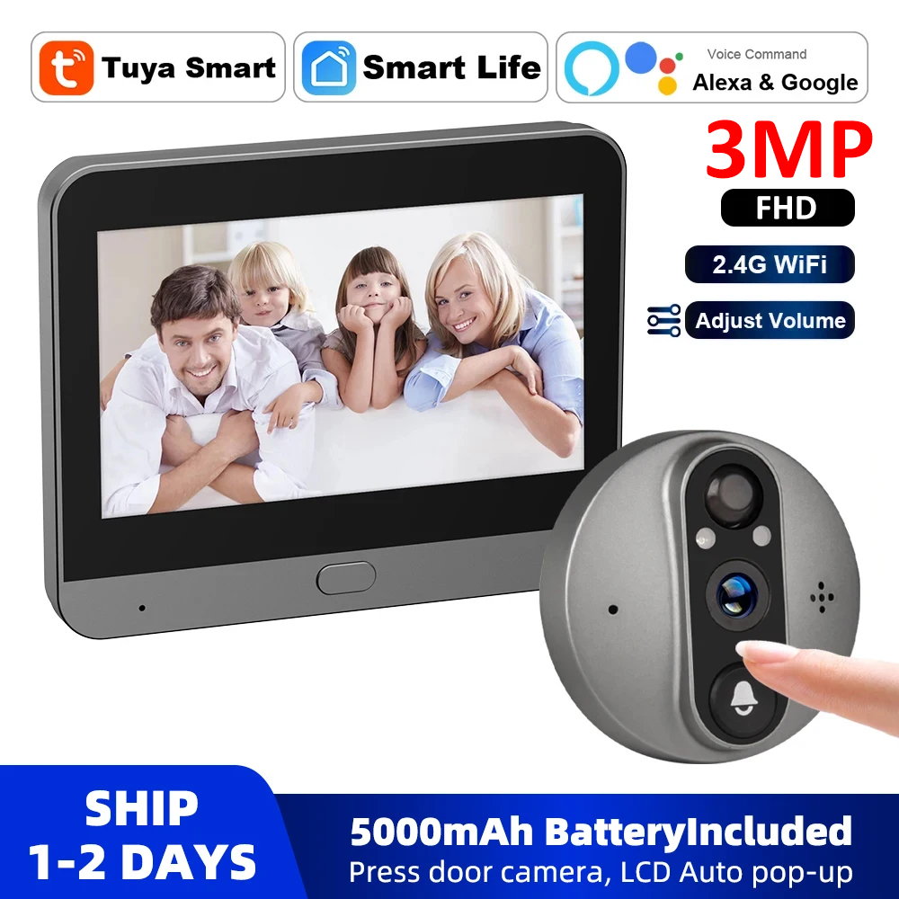 3MP WiFi Smart Tuya Peephole 5 - Smart Home Battery Camera incelemesi ve fiyatı